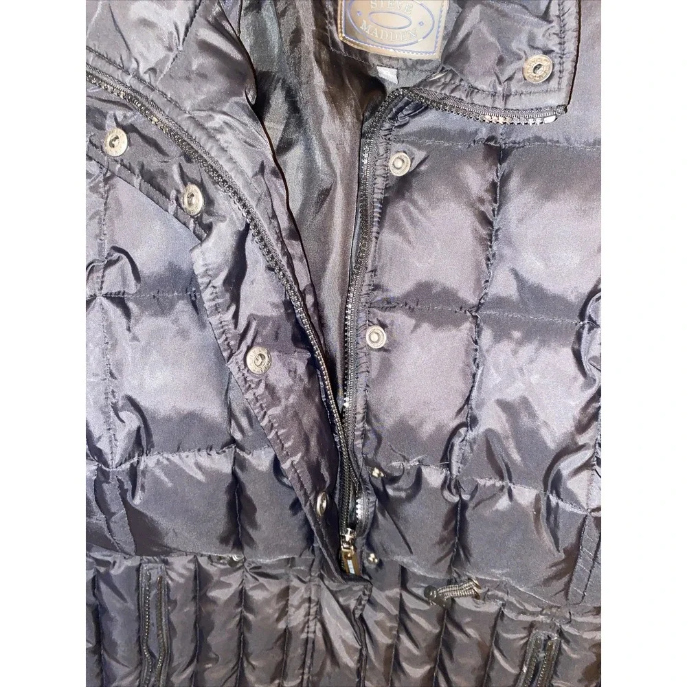 Steve Madden Juniors Puffer Coat Down Nylon Winter Black Logo Warm Girls Sz XL